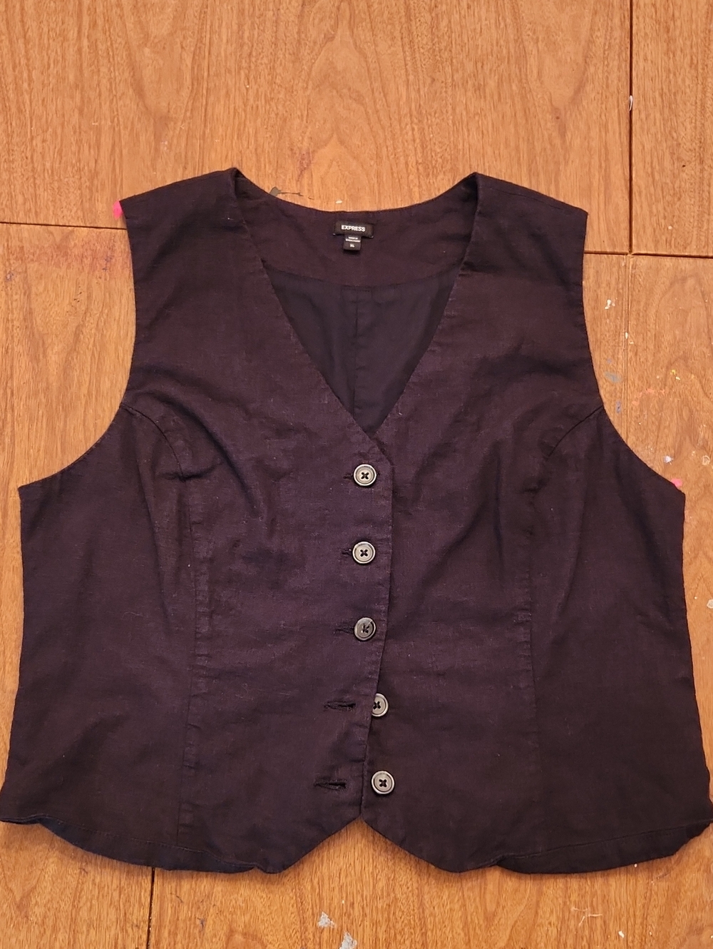 Express Black Sleeveless Linen Button Vest XL
